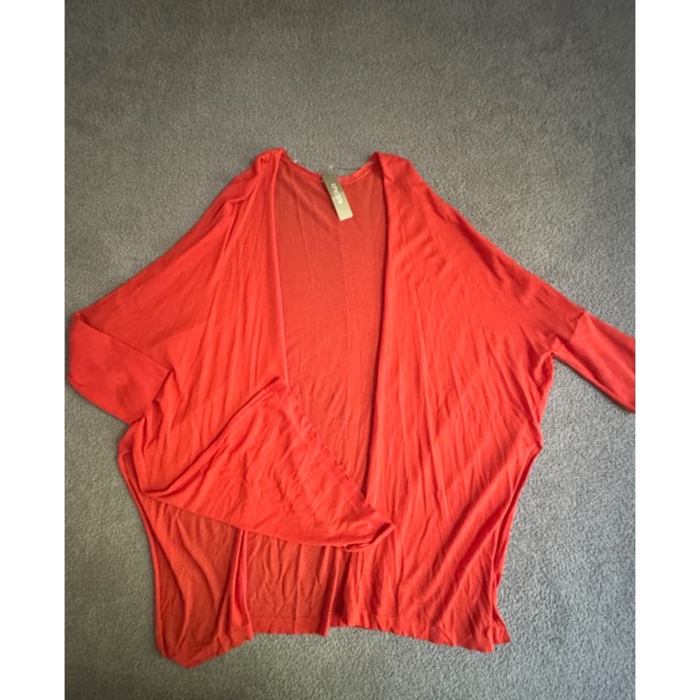 Chico's Open Front Cardigan Red 3/4 Sleeve Lightweight Draped Coverup Size 3 NWT